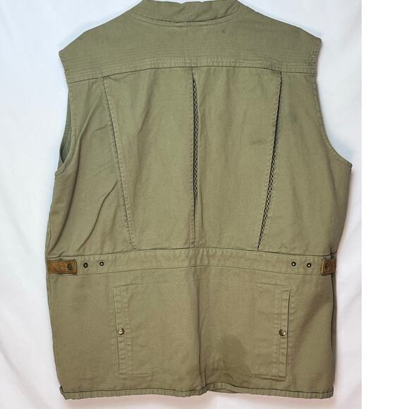 Orvis Men's XL Tan Canvas Hunting Fishing Shooting Vest Zip/Snap Front Vented - Picture 2 of 7